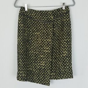 Carlisle women 2 tweed wool blend skirt faux warp zipper preppy old money career
